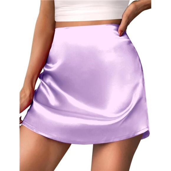 Womens Mini Skirts High Waisted Skirts Stain Violet - Picture 1 of 5